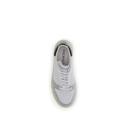 Top view of Premiata White Calf Leather Bos Taurus Low Top Sneakers with perforated toe and lace-up closure.