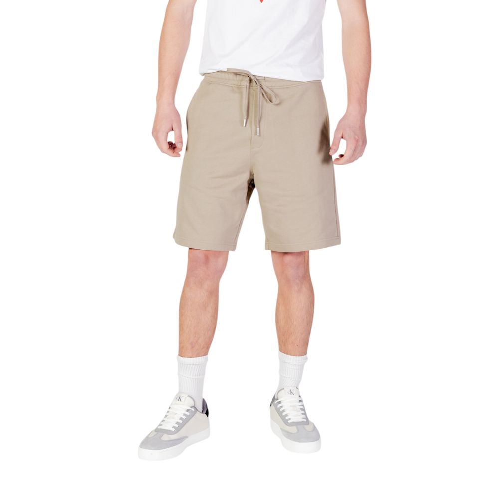 Replay Beige Cotton Bermuda Shorts with elastic waistband and drawstring for men