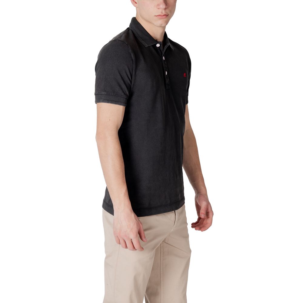 Replay Black Cotton Polo Shirt with ribbed collar and embroidered logo, ideal for casual and informal occasions, worn by male model