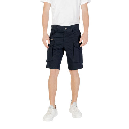 Man wearing Replay Blue Cotton Bermuda Shorts with pockets, ideal for summer comfort and freedom of movement.