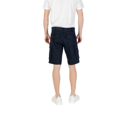 Rear view of Replay Blue Cotton Bermuda Shorts with practical side pockets, perfect for summer comfort and style.