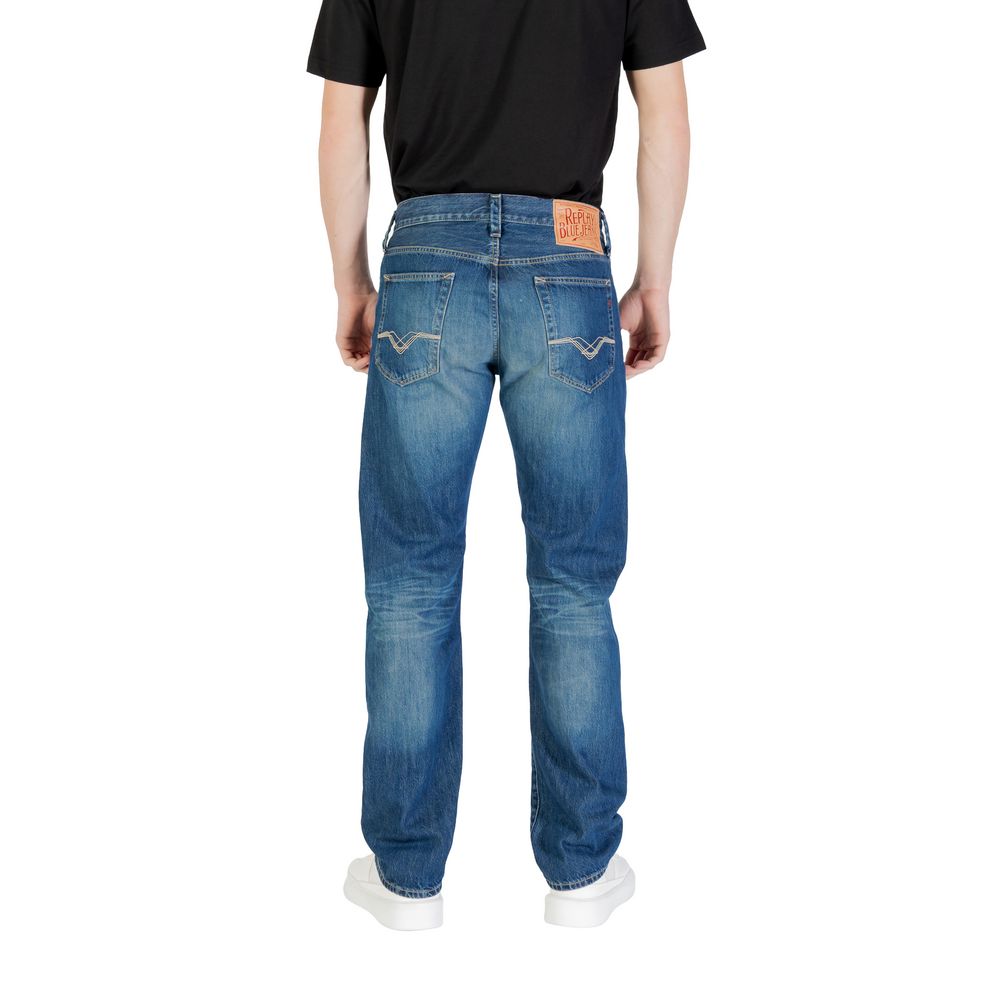 Back view of Replay Blue Cotton Relaxed Fit Jeans, showcasing the classic and versatile design perfect for casual and elegant outfits.