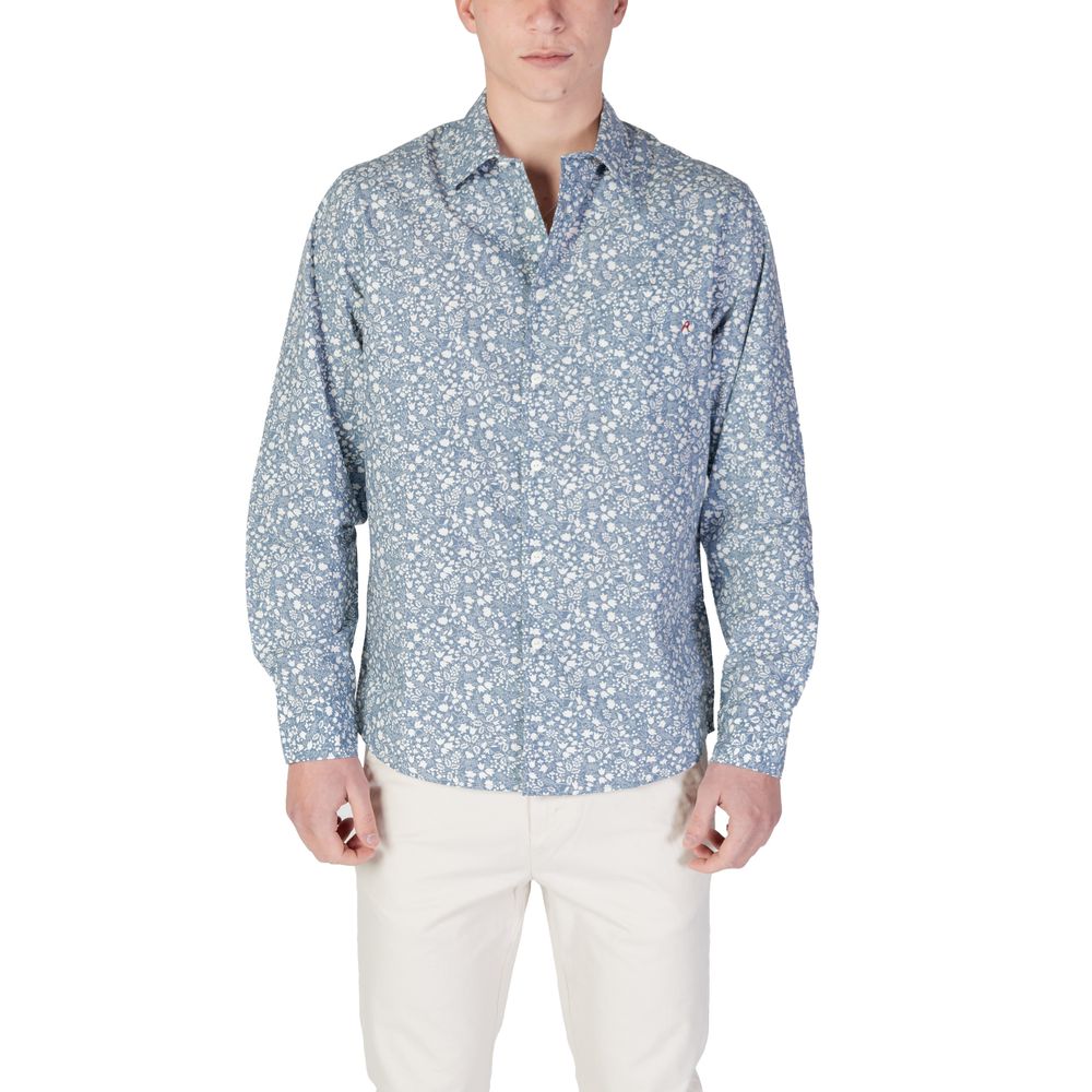 Replay Light Blue Cotton Pattern Shirt with floral design and button-down front, perfect for casual and refined looks.
