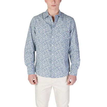 Replay Light Blue Cotton Pattern Shirt with floral design and button-down front, perfect for casual and refined looks.