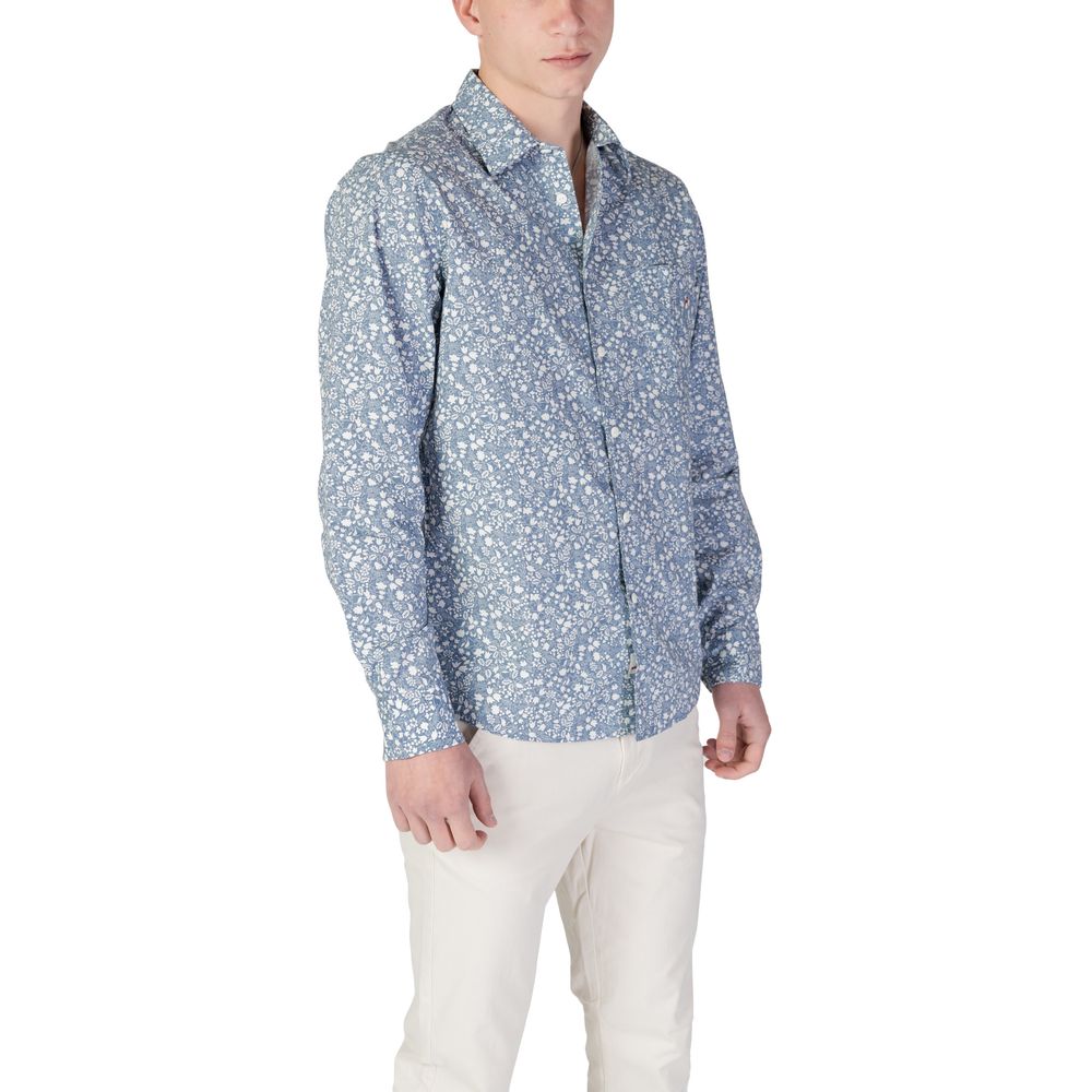 Replay Light Blue Cotton Pattern Shirt with floral design, long sleeves, and classic collar for versatile style and comfort.