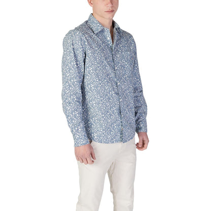 Replay Light Blue Cotton Pattern Shirt with floral design, long sleeves, and classic collar for versatile style and comfort.