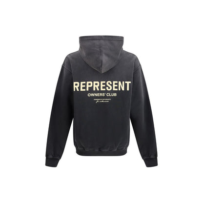 Represent Black Cotton Sweatshirt with adjustable hood and iconic front monogram, showcasing comfortable streetwear style.