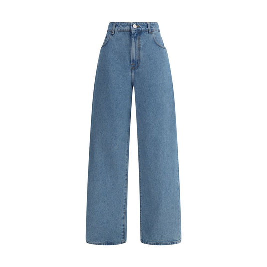 Rohe Blue Cotton Relaxed Fit Jeans with baggy cut and five-pocket design, front zip and button closure, ideal for a casual refined look.