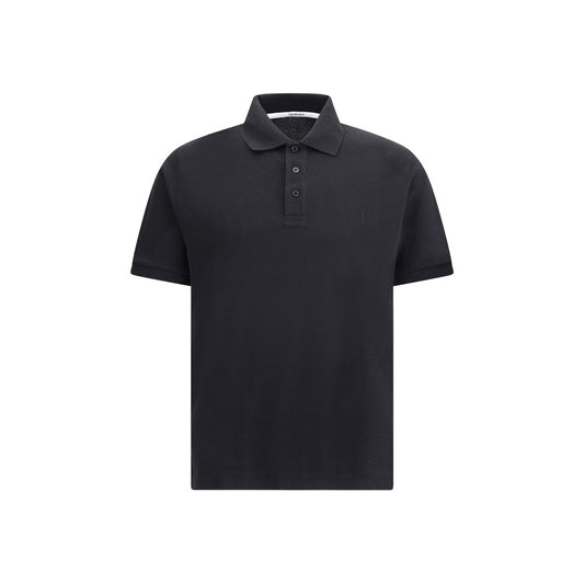 Saint Laurent Black Cotton Polo Shirt with classic collar and embroidered logo, featuring a tone-on-tone three-button front placket.