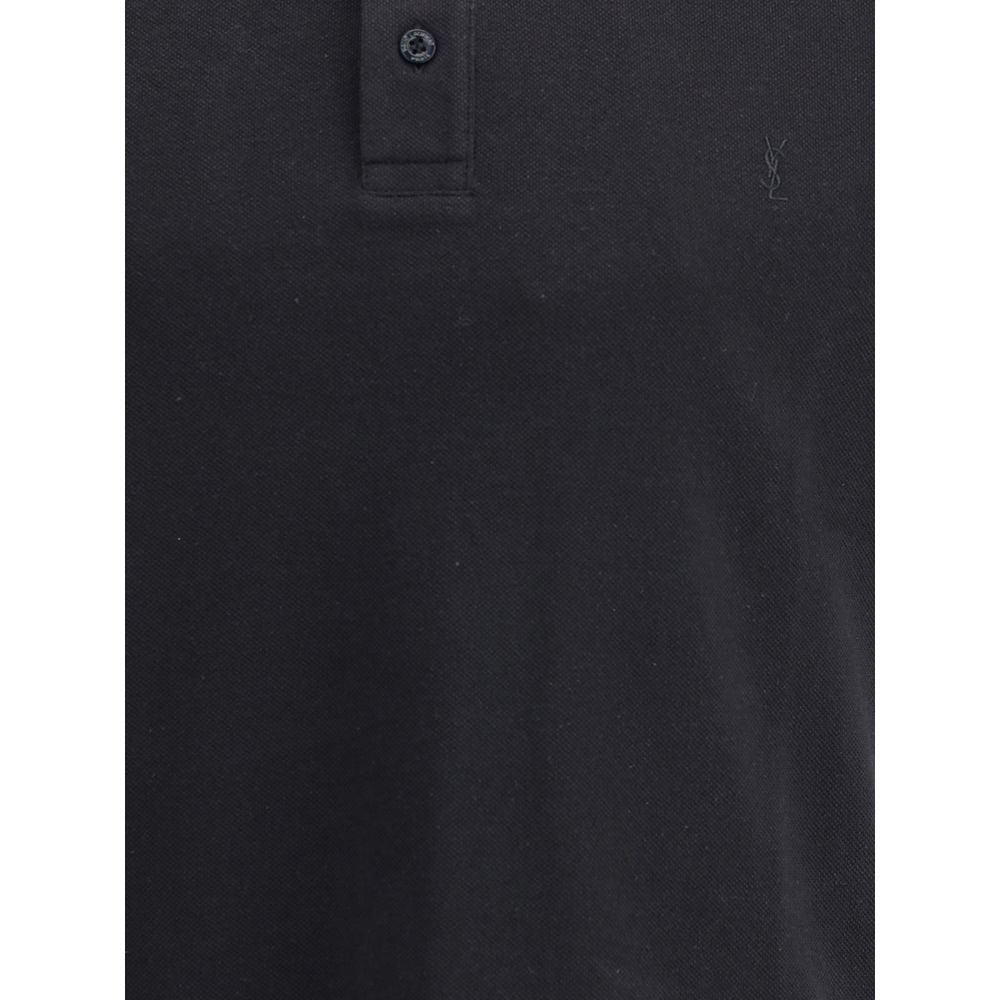 Saint Laurent Black Cotton Polo Shirt with embroidered CASSANDRE logo and three-button placket. AW25 season fashion.