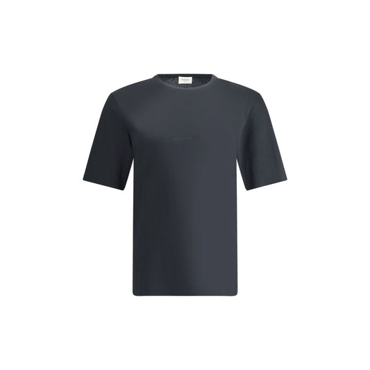 Saint Laurent Black Cotton T-Shirt with ribbed crew neck and embroidered logo, minimalist design for a casual-chic look.