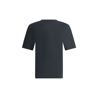 Back view of Saint Laurent Black Cotton T-Shirt with minimalist design, featuring a ribbed crew neck for comfort and tone-on-tone logo embroidery.
