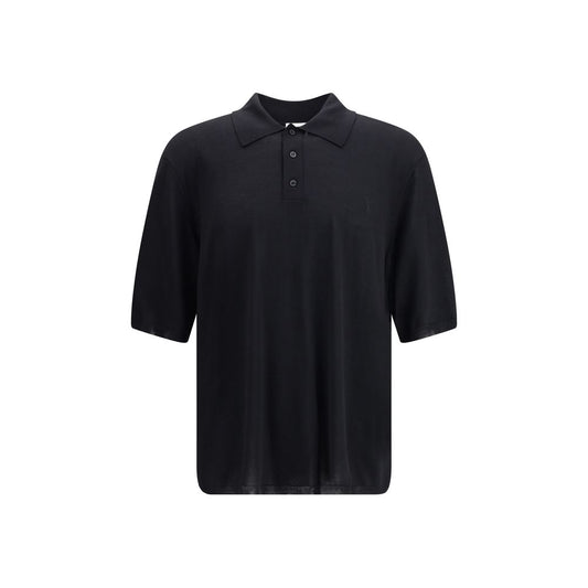 Saint Laurent Black Wool Polo Shirt with ribbed collar and three-button closure, perfect for an elegant and understated style.