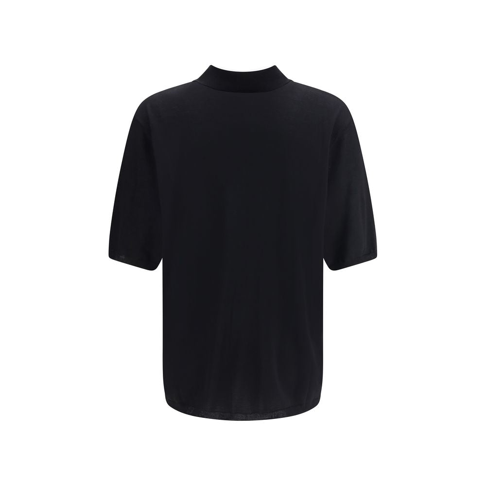 Back view of Saint Laurent Black Wool Polo Shirt with ribbed collar and short sleeves, showcasing elegant and classic design.