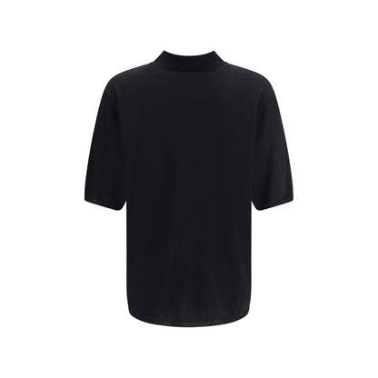 Back view of Saint Laurent Black Wool Polo Shirt with ribbed collar and short sleeves, showcasing elegant and classic design.