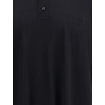 Saint Laurent Black Wool Polo Shirt with ribbed collar and three-button closure, showcasing timeless elegance and refined style.