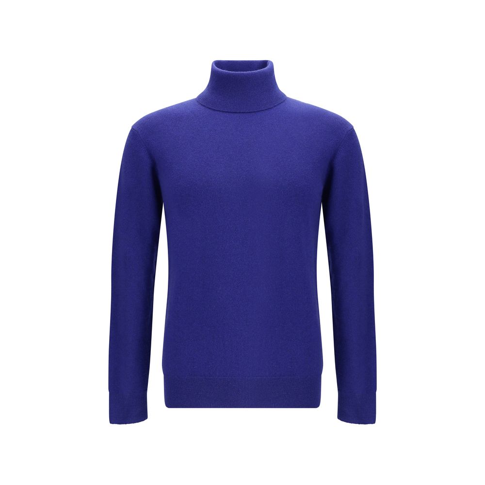 Saint Laurent Blue Cashmere Cashmere Sweater with ribbed turtleneck, ideal for smart or casual men's looks, AW25 collection.