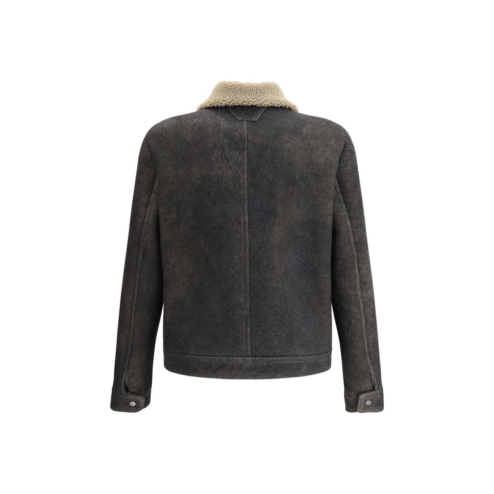 Salvatore Santoro Gray Lamb Ovis Aries Aries Coat back view showing shearling lining and classic collar.