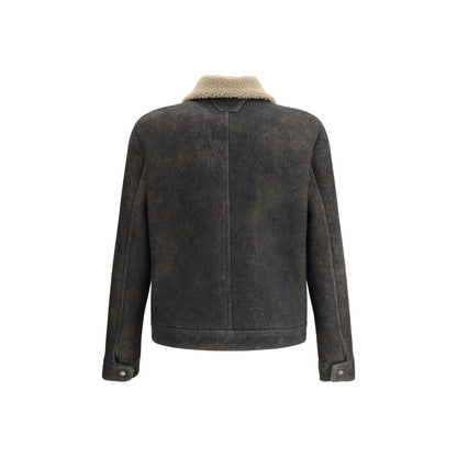 Salvatore Santoro Gray Lamb Ovis Aries Aries Coat back view showing shearling lining and classic collar.