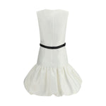 Back view of Self-Portrait Taffeta short Dress with balloon skirt and leather belt, highlighting elegant silhouette and design details.