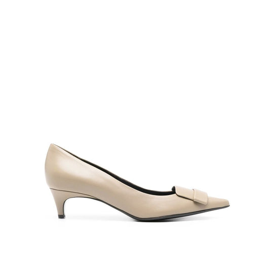 Sergio Rossi Beige Calfskin Mid Heel Pumps