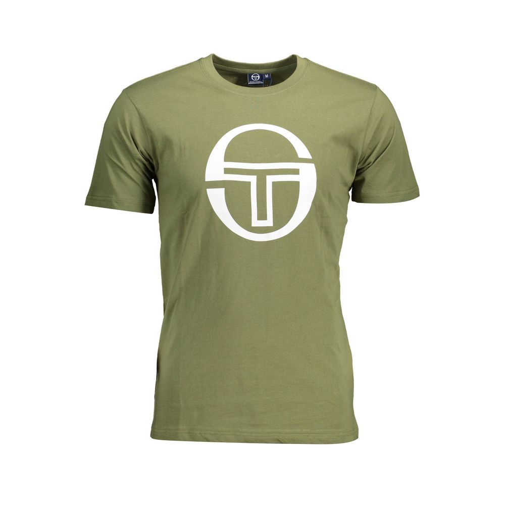 Sergio Tacchini Green Cotton Men T-Shirt with logo print, short-sleeve, crew neck, premium comfort and style