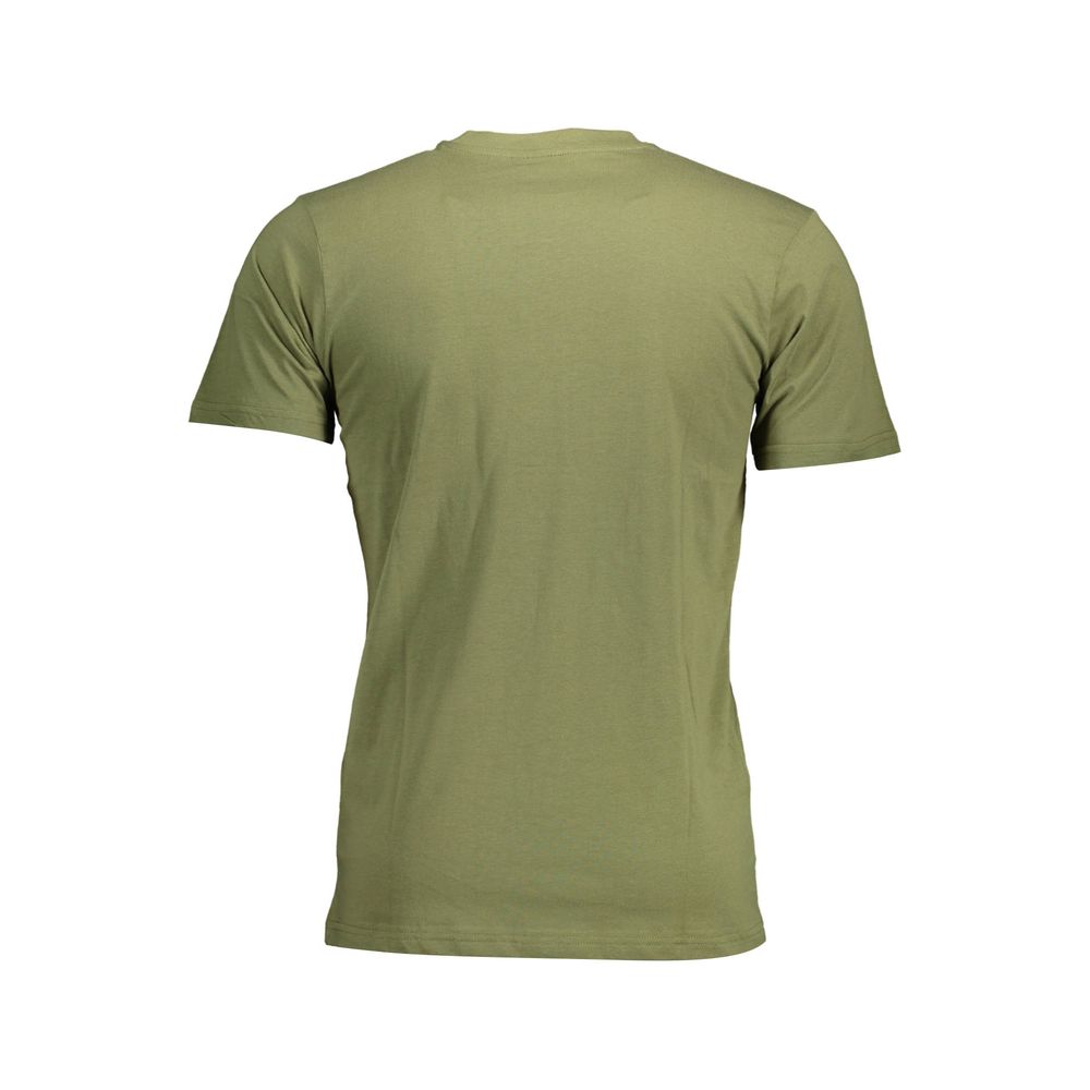 Back view of Sergio Tacchini Green Cotton Men T-Shirt, featuring short sleeves and a crew neck, perfect for casual sophistication.