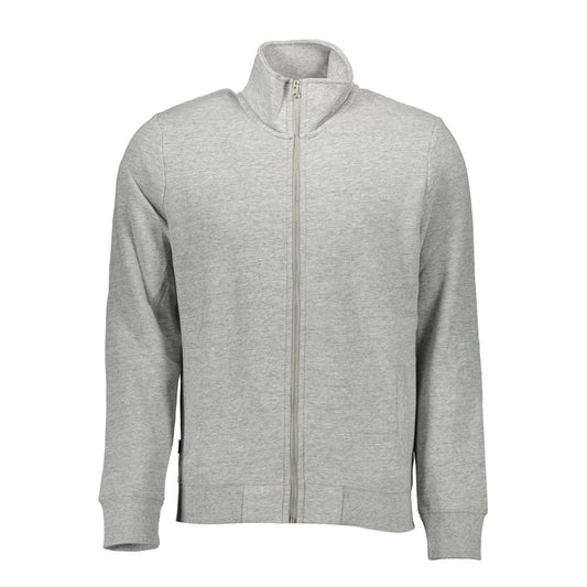 Superdry Gray Cotton Men's Sweater with zipper and logo embroidery for casual comfort.