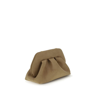 THEMOIRè Beige Other Fibres Clutch Bag with detachable strap and magnetic closure, sustainable suede design.