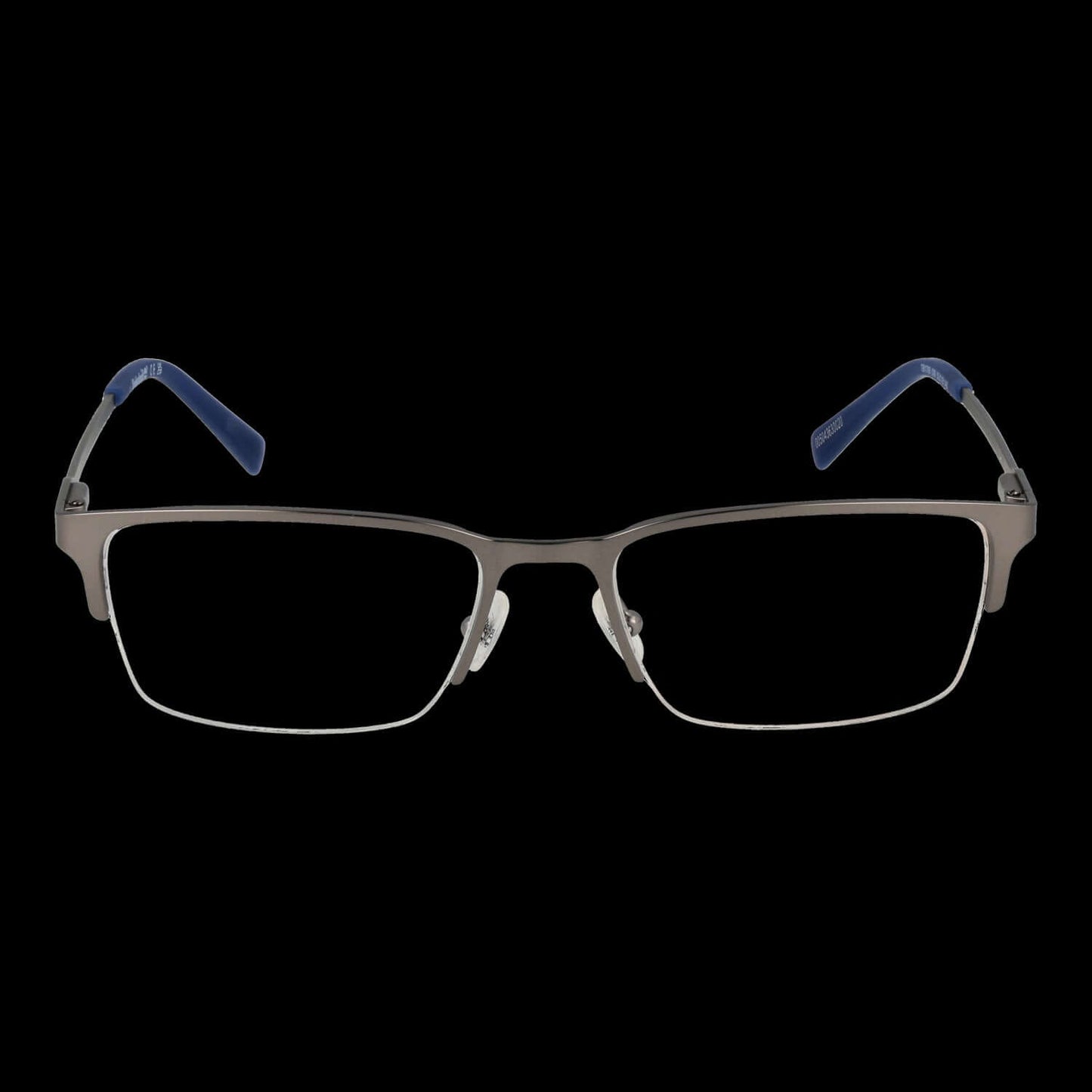 Front view of TIMBERLAND MOD. TB1799 53009 eyeglasses for gentlemen with metal rectangular frame and blue temple tips.