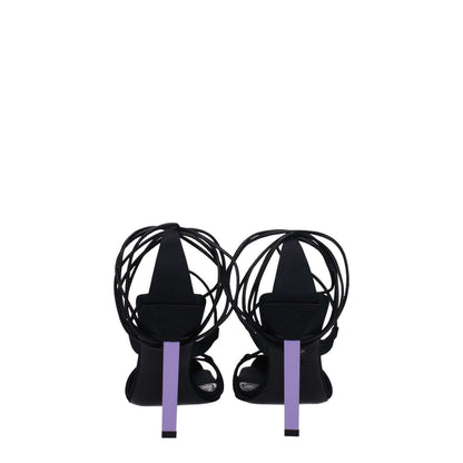 The Attico Black Fabric Stiletto Heel Sandals with open toe design and mauve high heel, MPN S411V015528. Self-tie leather closures.