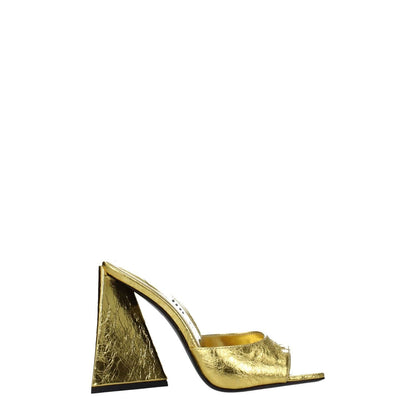 The Attico Gold Leather Platform Sandals with vintage effect, open toe, and high heel, MPN S000L070022, F79193 code.