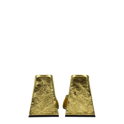 The Attico Gold Leather Platform Sandals with vintage effect, high heel, and open toe design; leather sole and 11.5 cm heel height.