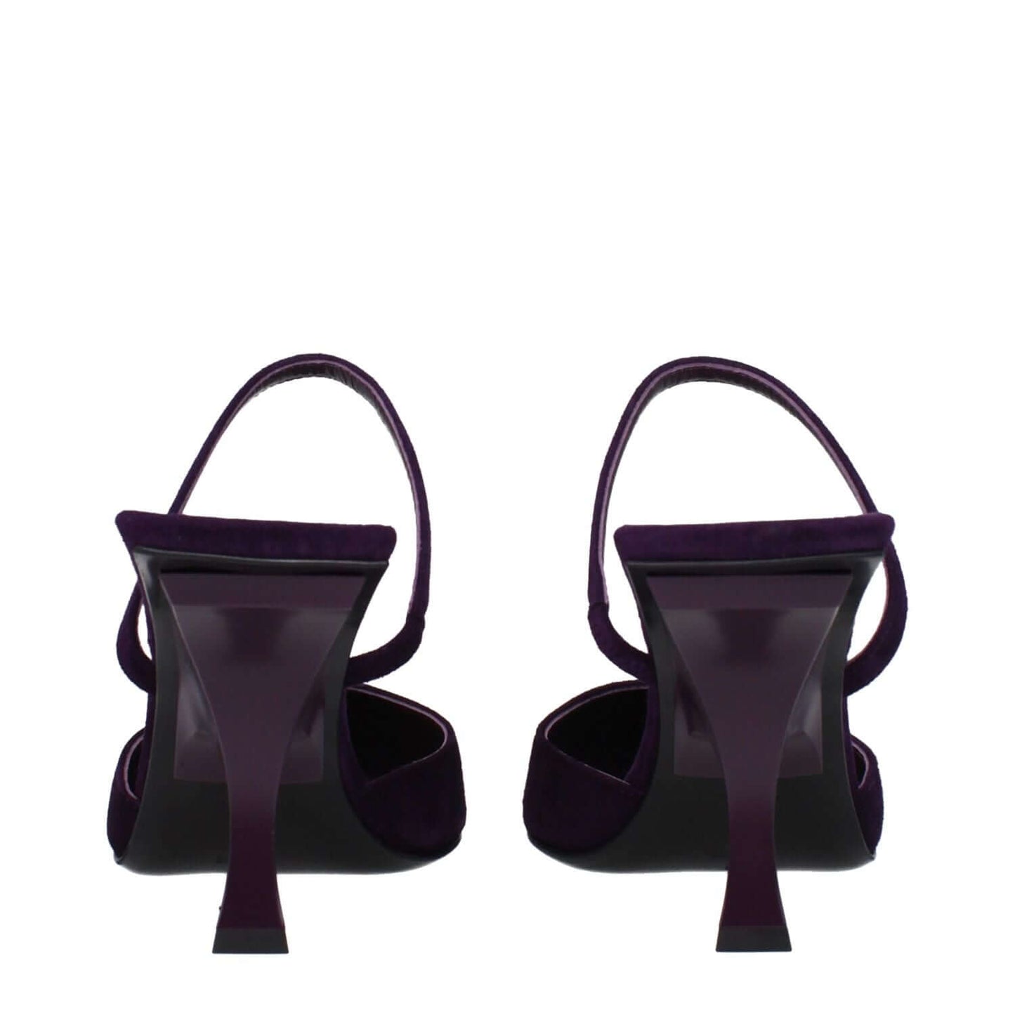 Back view of The Attico Purple Leather Stiletto Heel Sandals with pointy toe and high heel design