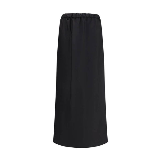 The Row Black Cotton Midi Skirt with a refined cotton-silk voile, featuring a floor-skimming length and elastic waist for minimalist elegance.