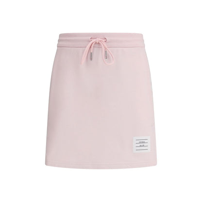 Thom Browne Multicolor Cotton Mini Skirt with adjustable drawstring, front slits, and logo patch. AW25, 100% Cotton, regular fit.
