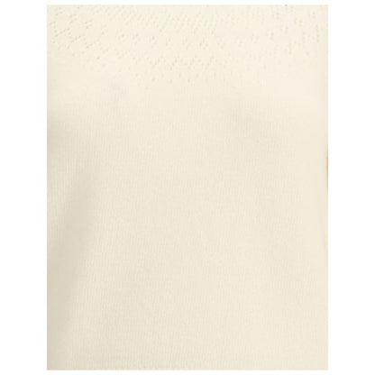 Thom Browne White Fleece Wool Sweatshirt with iconic tricolor sleeve bands and pointelle details, featuring a ribbed crew neck, cuffs, and hem.