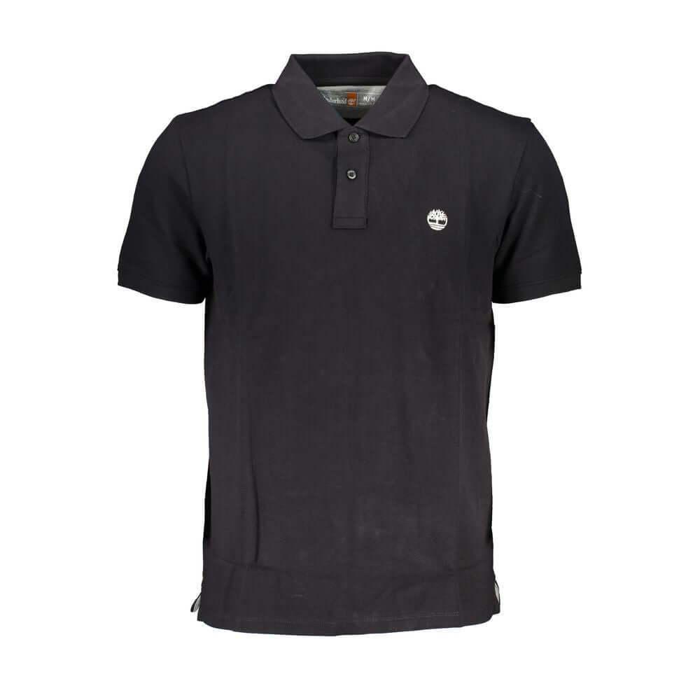 Timberland Black Cotton Polo Shirt with short sleeves and embroidered logo, made from 100% organic cotton. Regular fit with two-button design.
