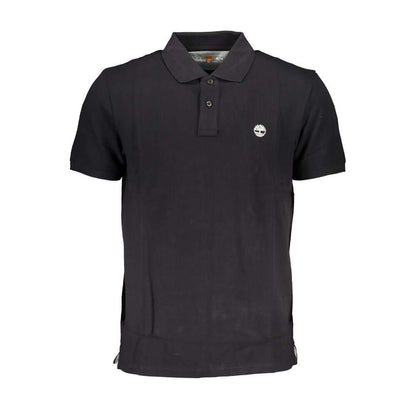 Timberland Black Cotton Polo Shirt with short sleeves and embroidered logo, made from 100% organic cotton. Regular fit with two-button design.
