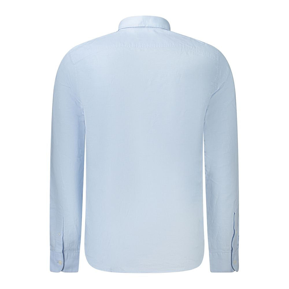 Back view of Timberland Light Blue Cotton Men Shirt with button-down collar and 1-button cuffs, showcasing sleek and sophisticated style.