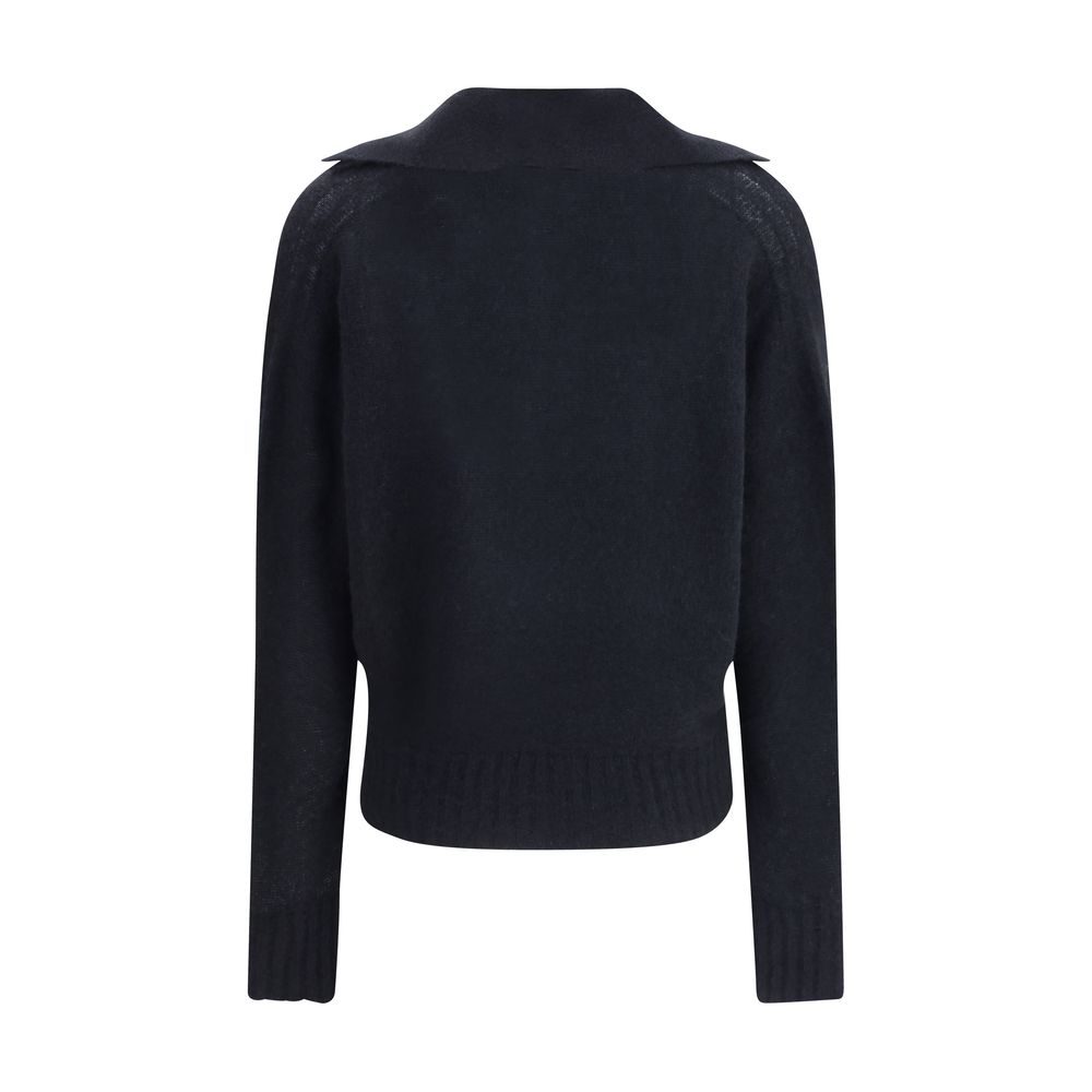 Tom Ford Black Cashmere Cashmere Sweater with polo-style collar and ribbed hem, back view.