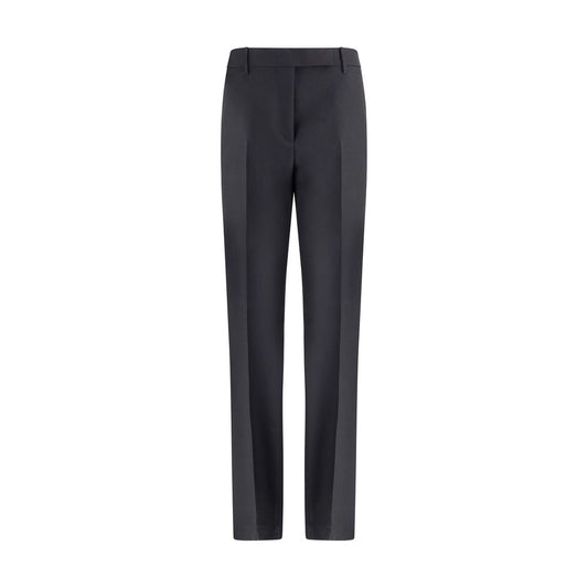 Tom Ford Black Wool Pants with high waist and center pleat, made of wool gabardine, mohair, and silk, featuring a hook-and-eye front closure.