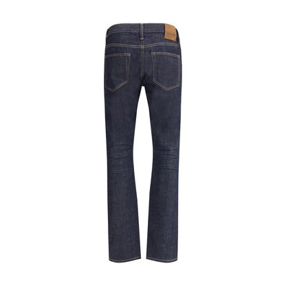 Tom Ford Blue Cotton Straight-Leg Jeans, rear view, showcasing classic 5-pocket design and selvedge denim craftsmanship.