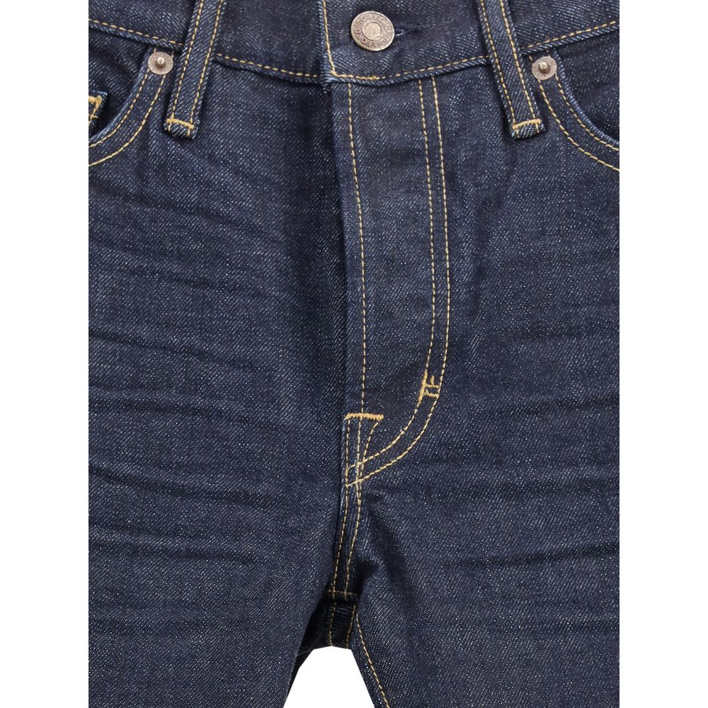 Tom Ford Blue Cotton Straight-Leg Jeans with button closure and 5-pocket design, crafted for AW25 in 100% cotton denim.
