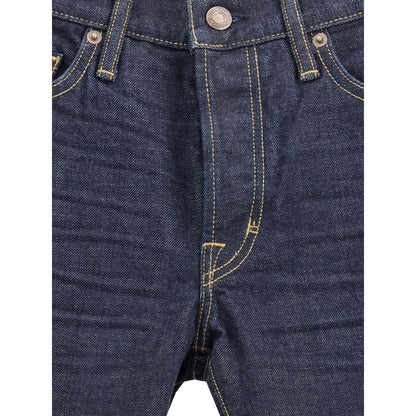 Tom Ford Blue Cotton Straight-Leg Jeans with button closure and 5-pocket design, crafted for AW25 in 100% cotton denim.
