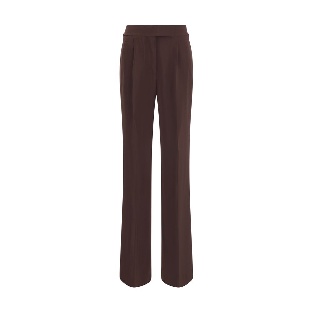 Tom Ford Brown Viscose Casual Pants with elegant wide-leg design and side buckles, showcasing front and back welt pockets.