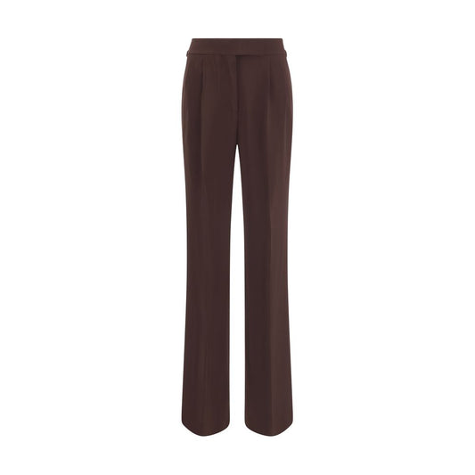Tom Ford Brown Viscose Casual Pants with elegant wide-leg design and side buckles, showcasing front and back welt pockets.