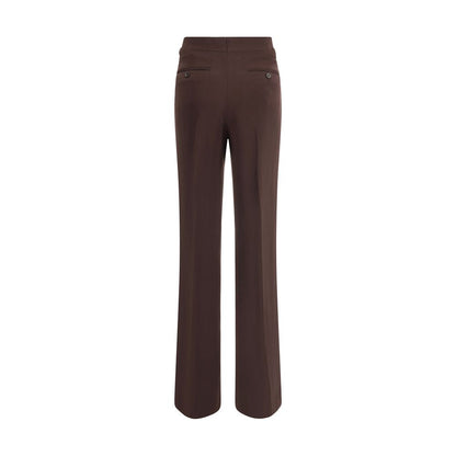 Tom Ford Brown Viscose Casual Pants with side welt pockets and back view showcasing wide leg design.