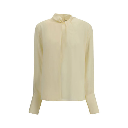 Alt Tag: Tom Ford Cream Silk Blouse with high neck and cut-out details for elegant and special occasions.