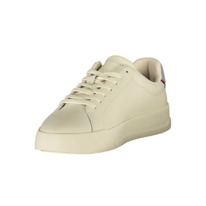 Tommy Hilfiger Beige Leather Men Sneaker with iconic logo and contrasting details, designed for style and comfort.